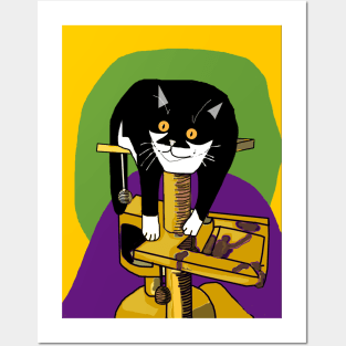 Cute Tuxedo Cat Just hanging on the scratching post  Copyright TeAnne Posters and Art